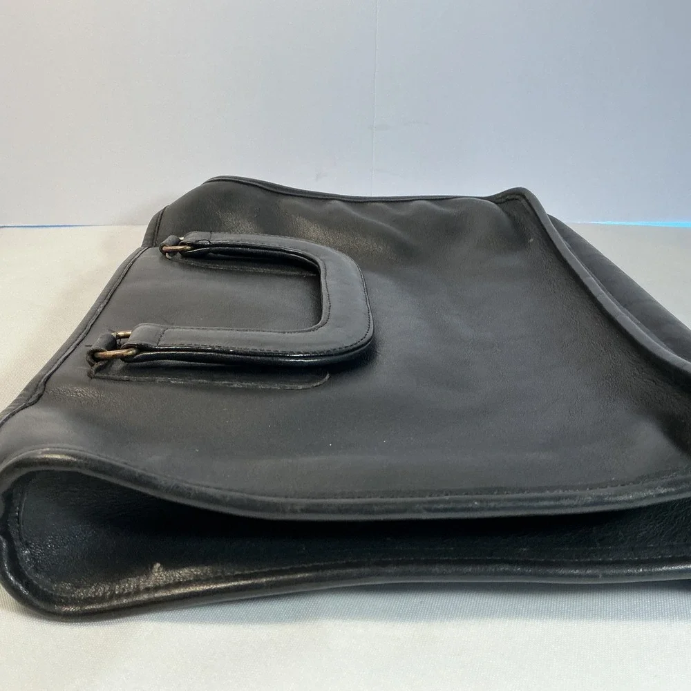 Vintage Coach Black Leather Briefcase Retractable Handle Document Bag 5265